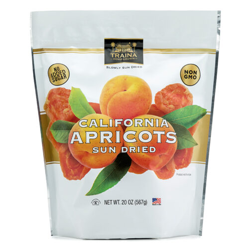 20 oz bag of California Sun Dried Fancy Apricot halves in convenient, resealable packaging.