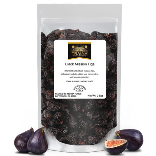 California Mission Figs with a rich purple-black color and chewy texture, available in 2 LB and 5 LB quantities, perfect for snacking, baking, or charcuterie.