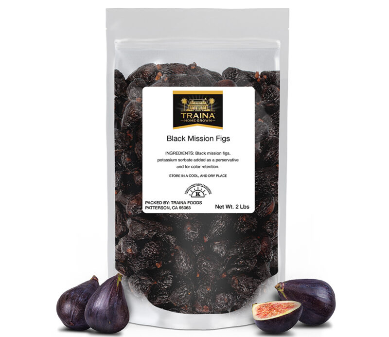 California Mission Figs with a rich purple-black color and chewy texture, available in 2 LB and 5 LB quantities, perfect for snacking, baking, or charcuterie.