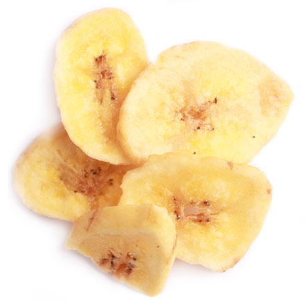 Small pile of light yellow dried banana chips, perfect as a sweet snack or crunchy topping.